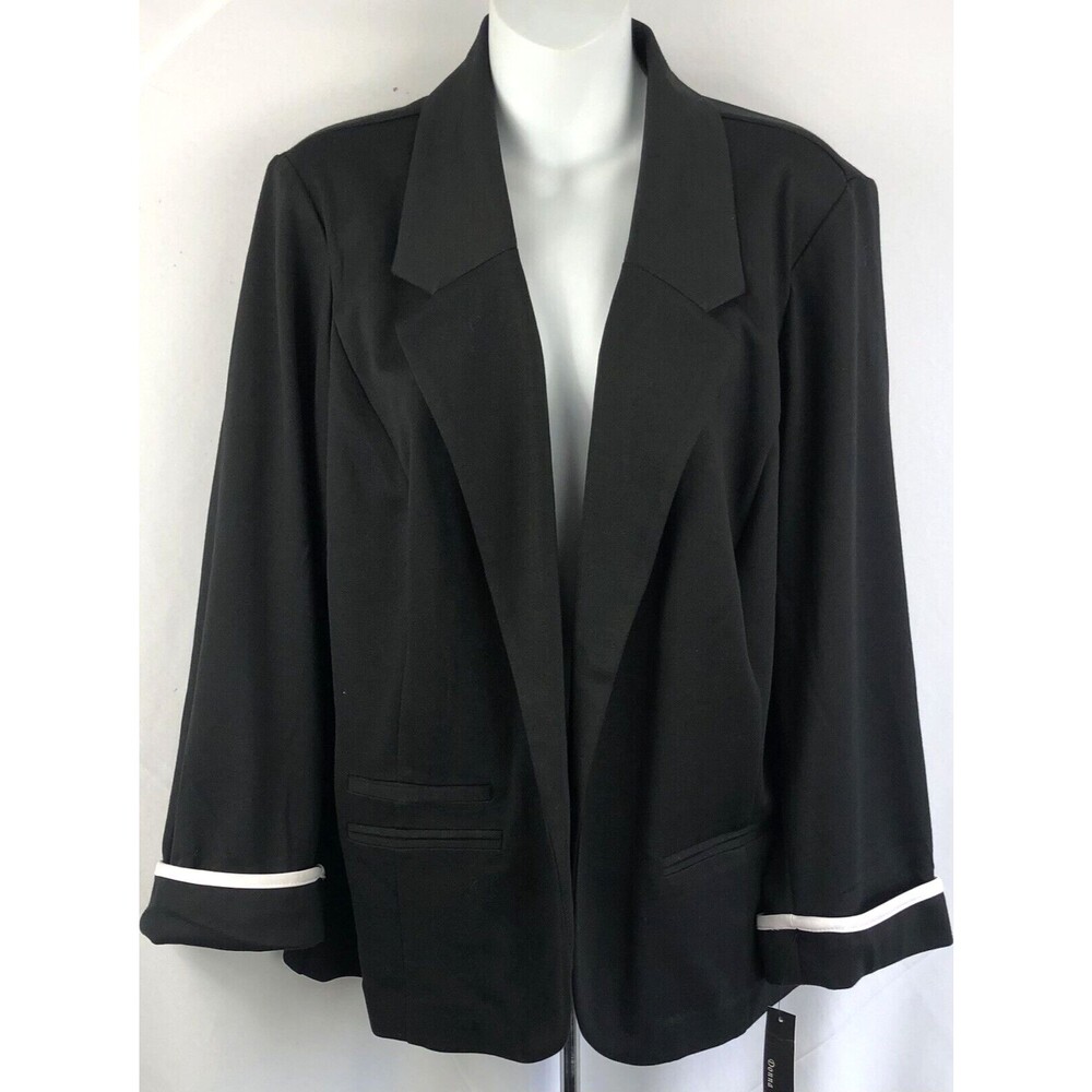 NWT Donna Moore Blazer Jacket L Blk/Wht Open Notch Collar Contrast Trim Career